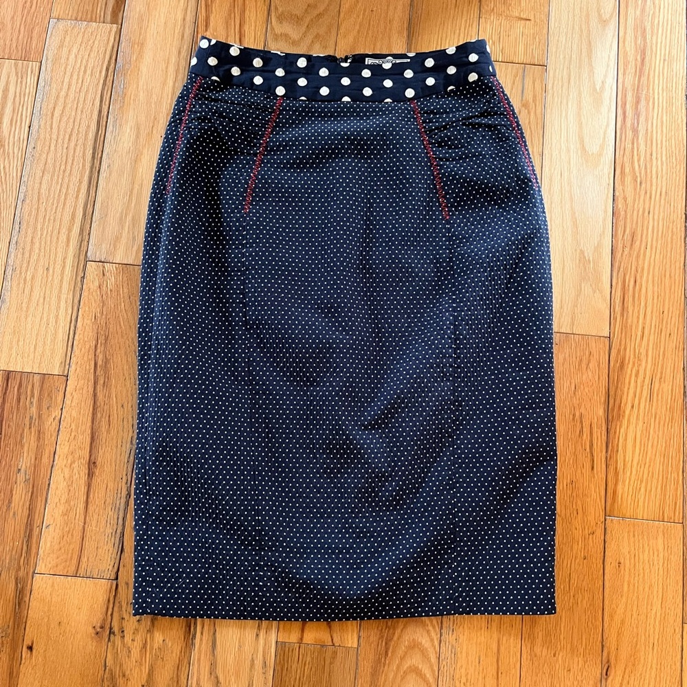 Elegant Navy Polka Dot Pencil Skirt